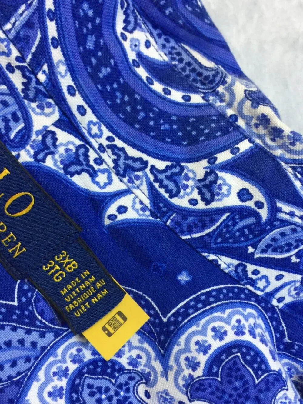 Polo Ralph Lauren Shirt 3XB Mens Big Tall Blue Paisley Short Sleeve Button Down